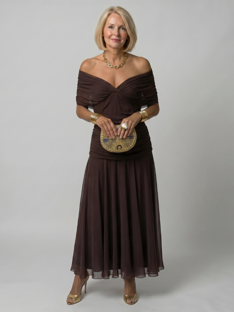 Tracy | Off Shoulder Flow Midi Dress