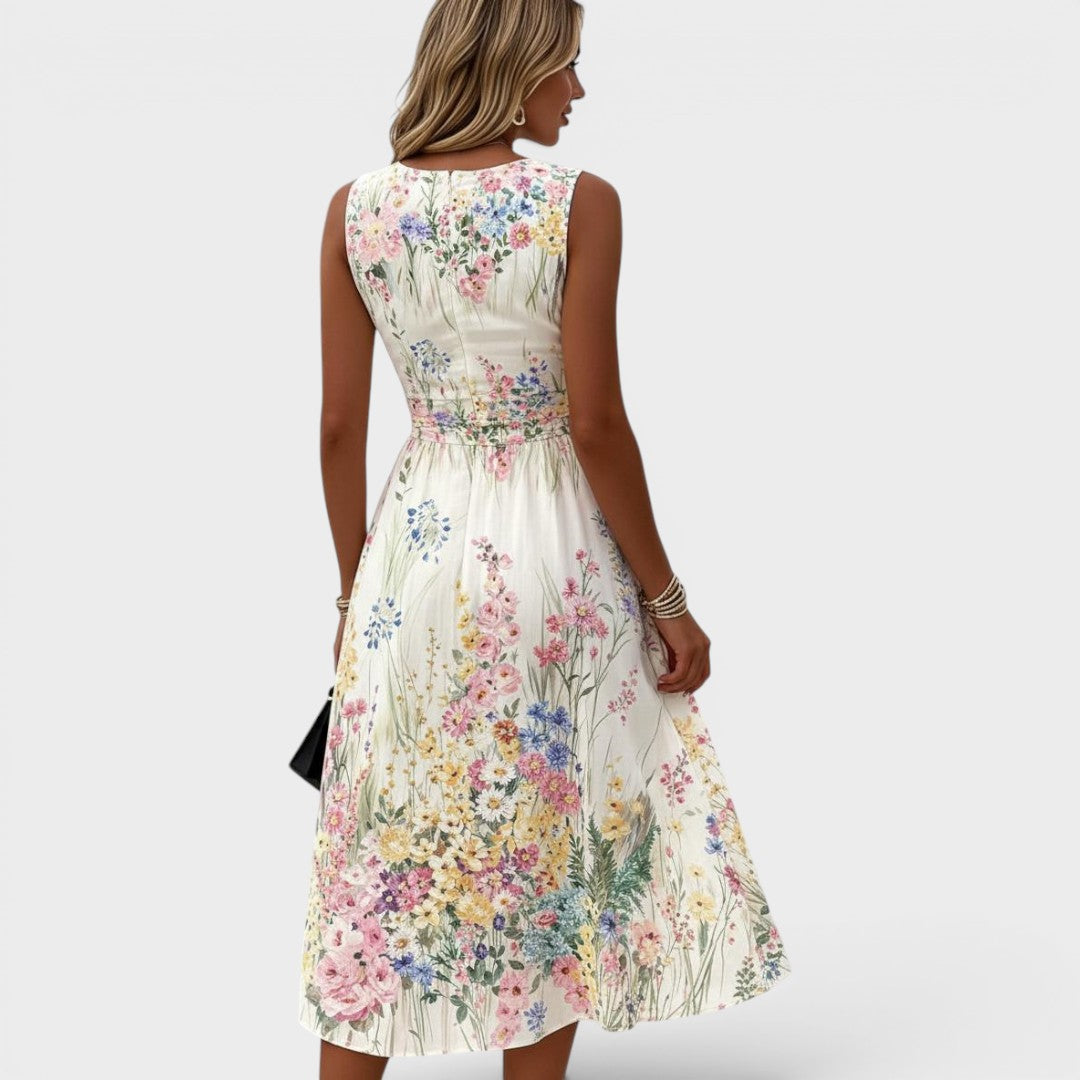 Elara | Sleeveless Floral Midi Dress